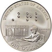 USA Dollar Louis Braille Birth Bicentennial 2009 P KM# 455 UNITED STATES OF AMERICA ONE DOLLAR E PLURIBUS UNUM INDEPENDENCE coin reverse USA Dollar Louis Braille Birth Bicentennial 2009 P KM# 455 UNITED STATES OF AMERICA ONE DOLLAR E PLURIBUS UNUM INDEPENDENCE coin reverse