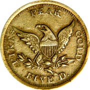USA Five D. (1861) KM# 75 John Parsons PIKES PEAK GOLD FIVE D. coin reverse USA Five D. (1861) KM# 75 John Parsons PIKES PEAK GOLD FIVE D. coin reverse