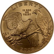 USA Five Dollars Bald Eagle Recovery and National Emblem 2008 W KM# 440 LIBERTY IN GOD WE TRUST 2008 coin obverse USA Five Dollars Bald Eagle Recovery and National Emblem 2008 W KM# 440 LIBERTY IN GOD WE TRUST 2008 coin obverse