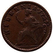 USA Halfpenny 1724 KM# 27 Hibernia HIBERNIA ∙ coin reverse USA Halfpenny 1724 KM# 27 Hibernia HIBERNIA ∙ coin reverse