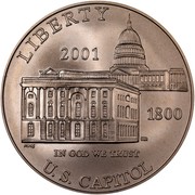 USA One Dollar Capitol Visitor Center 2001 P KM# 324 LIBERTY 2001 1800 IN GOD WE TRUST U.S. CAPITOL MHS coin obverse USA One Dollar Capitol Visitor Center 2001 P KM# 324 LIBERTY 2001 1800 IN GOD WE TRUST U.S. CAPITOL MHS coin obverse