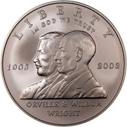 USA One Dollar First Flight Centennial 2003 P KM# 349 LIBERTY IN GOD WE TRUST 1903 2003 ORVILLE & WILBUR WRIGHT coin obverse USA One Dollar First Flight Centennial 2003 P KM# 349 LIBERTY IN GOD WE TRUST 1903 2003 ORVILLE & WILBUR WRIGHT coin obverse