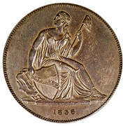 USA One Dollar Gobrecht 1836 Silver; Judd# 58 KM# 59.1 LIBERTY coin obverse