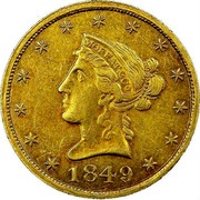 USA Ten Dol. 1849 KM# 38.1 Moffat & Company MOFFAT & CO coin obverse