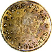 USA Ten Dollars 1861 KM# 73 J. J. Conway * PIKES PEAK * TEN DOLLARS 10 coin obverse USA Ten Dollars 1861 KM# 73 J. J. Conway * PIKES PEAK * TEN DOLLARS 10 coin obverse