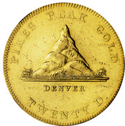 USA Twenty D. Clark, Gruber and Co Pikes Peak 1860 KM# 69 CLARK GRUBER & CO. coin obverse USA Twenty D. Clark, Gruber and Co Pikes Peak 1860 KM# 69 CLARK GRUBER & CO. coin obverse