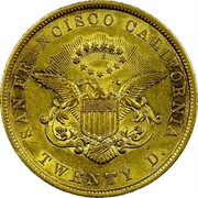 USA Twenty D. Liberty Double Eagle 1853 KM# 40 SAN FRANCISCO CALIFORNIA TWENTY D. coin reverse USA Twenty D. Liberty Double Eagle 1853 KM# 40 SAN FRANCISCO CALIFORNIA TWENTY D. coin reverse