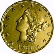 USA Twenty D. Liberty Double Eagle 1861 KM# 70 PIKESPRAK coin obverse USA Twenty D. Liberty Double Eagle 1861 KM# 70 PIKESPRAK coin obverse