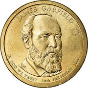USA $1 James Garfield 2011 D KM# 502 JAMES GARFIELD PN IN GOD WE TRUST 20th PRESIDENT 1881 coin obverse USA $1 James Garfield 2011 D KM# 502 JAMES GARFIELD PN IN GOD WE TRUST 20th PRESIDENT 1881 coin obverse