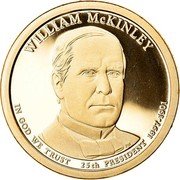 USA $1 William McKinley 2013 D KM# 547 WILLIAM McKINLEY IN GOD WE TRUST 25TH PRESIDENT 1897-1901 coin obverse USA $1 William McKinley 2013 D KM# 547 WILLIAM McKINLEY IN GOD WE TRUST 25TH PRESIDENT 1897-1901 coin obverse