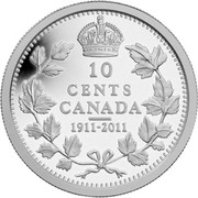 Canada 10 Cents 100th Anniversary 1911-2011 Proof KM# 1155 10 CENTS CANADA 1911-2011 coin reverse Canada 10 Cents 100th Anniversary 1911-2011 Proof KM# 1155 10 CENTS CANADA 1911-2011 coin reverse