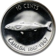Canada 10 Cents 100th Anniversary of Canada (1967) KM# 67a 10 CENTS CANADA 1867-1967 coin reverse Canada 10 Cents 100th Anniversary of Canada (1967) KM# 67a 10 CENTS CANADA 1867-1967 coin reverse