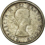 Canada 10 Cents Elizabeth II 1st portrait 1961 KM# 51 ELIZABETH II DEI GRATIA REGINA coin obverse Canada 10 Cents Elizabeth II 1st portrait 1961 KM# 51 ELIZABETH II DEI GRATIA REGINA coin obverse