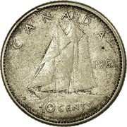 Canada 10 Cents Elizabeth II 1st portrait 1961 KM# 51 CANADA 10 CENTS coin reverse Canada 10 Cents Elizabeth II 1st portrait 1961 KM# 51 CANADA 10 CENTS coin reverse