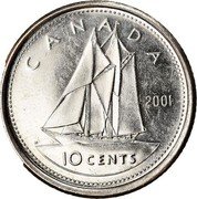 Canada 10 Cents Elizabeth II 3rd portrait 2001 Proof KM# 183a CANADA 10 CENTS coin reverse Canada 10 Cents Elizabeth II 3rd portrait 2001 Proof KM# 183a CANADA 10 CENTS coin reverse