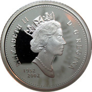 Canada 10 Cents Elizabeth II Golden Jubilee 2002 Proof KM# 447a ELIZABETH II D G REGINA 1952-2002 coin obverse Canada 10 Cents Elizabeth II Golden Jubilee 2002 Proof KM# 447a ELIZABETH II D G REGINA 1952-2002 coin obverse