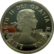 Canada 10 Cents Queen's Gold Jubilee 1953-2003 Proof KM# 470 ELIZABETH II DEI GRATIA REGINA 1953 2003 coin obverse Canada 10 Cents Queen's Gold Jubilee 1953-2003 Proof KM# 470 ELIZABETH II DEI GRATIA REGINA 1953 2003 coin obverse