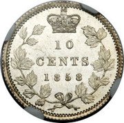 Canada 10 Cents Victoria 1858 KM# 3 10 CENTS 1858 coin reverse Canada 10 Cents Victoria 1858 KM# 3 10 CENTS 1858 coin reverse