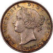 Canada 10 Cents Victoria 1864 KM# 8 VICTORIA D : G : REG : NEW BRUNSWICK ∙ coin obverse Canada 10 Cents Victoria 1864 KM# 8 VICTORIA D : G : REG : NEW BRUNSWICK ∙ coin obverse