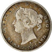 Canada 10 Cents Victoria 1872 H KM# 3 VICTORIA D: G: REG: NEWFOUNDLAND coin obverse Canada 10 Cents Victoria 1872 H KM# 3 VICTORIA D: G: REG: NEWFOUNDLAND coin obverse
