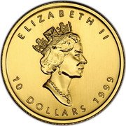 Canada 10 Dollars Maple Leaf Hologram 1999 KM# 367 10 DOLLARS 1999 ELIZABETH II coin obverse