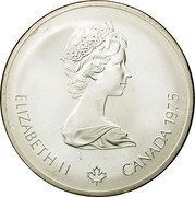 Canada 10 Dollars Hurdles 1975 Proof KM# 102 ELIZABETH II CANADA 1975 coin obverse Canada 10 Dollars Hurdles 1975 Proof KM# 102 ELIZABETH II CANADA 1975 coin obverse