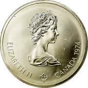 Canada 10 Dollars Lacrosse 1974 Proof KM# 96 ELIZABETH II CANADA 1974 coin obverse Canada 10 Dollars Lacrosse 1974 Proof KM# 96 ELIZABETH II CANADA 1974 coin obverse