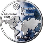 Canada 10 Dollars Map of the World 1973 Proof KM# 86.1 OLYMPIADE XXI MONTRÉAL OLYMPIAD 1976 10 DOLLARS coin reverse Canada 10 Dollars Map of the World 1973 Proof KM# 86.1 OLYMPIADE XXI MONTRÉAL OLYMPIAD 1976 10 DOLLARS coin reverse