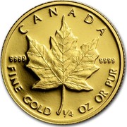 Canada 10 Dollars Maple Leaf 1989 KM# 136 CANADA 9999 9999 FINE GOLD 1/4 OZ OR PUR coin reverse Canada 10 Dollars Maple Leaf 1989 KM# 136 CANADA 9999 9999 FINE GOLD 1/4 OZ OR PUR coin reverse