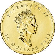 Canada 10 Dollars Maple Leaf 1993 KM# 189 ELIZABETH II 10 DOLLARS DATE coin obverse Canada 10 Dollars Maple Leaf 1993 KM# 189 ELIZABETH II 10 DOLLARS DATE coin obverse