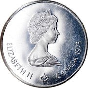 Canada 10 Dollars Montreal Skyline 1973 Proof KM# 87 ELIZABETH II CANADA 1973 coin obverse Canada 10 Dollars Montreal Skyline 1973 Proof KM# 87 ELIZABETH II CANADA 1973 coin obverse