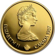 Canada 100 Dollars XV Olympic Winter Games 1987 Proof, letter edge KM# 158 ELIZABETH II CANADA 1987 coin obverse Canada 100 Dollars XV Olympic Winter Games 1987 Proof, letter edge KM# 158 ELIZABETH II CANADA 1987 coin obverse