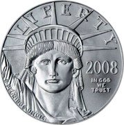 USA $100 Lady Justice 2008 W Burnished KM# 437 LIBERTY 2008 IN GOD WE TRUST E PLURIBUS UNUM coin obverse