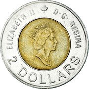 Canada 2 Dollars Knowledge 2000 KM# 399 ELIZABETH II D ∙ G ∙ REGINA 2 DOLLARS coin obverse Canada 2 Dollars Knowledge 2000 KM# 399 ELIZABETH II D ∙ G ∙ REGINA 2 DOLLARS coin obverse