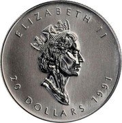 Canada 20 Dollars Maple Leaf 1991 KM# 194 ELIZABETH II 20 DOLLARS 1991 coin obverse Canada 20 Dollars Maple Leaf 1991 KM# 194 ELIZABETH II 20 DOLLARS 1991 coin obverse