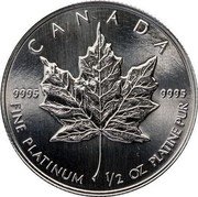 Canada 20 Dollars Maple Leaf 1991 KM# 194 CANADA 9995 9995 FINE PLATINUM 1/2 OZ PLATINE PUR coin reverse Canada 20 Dollars Maple Leaf 1991 KM# 194 CANADA 9995 9995 FINE PLATINUM 1/2 OZ PLATINE PUR coin reverse