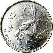 Canada 25 Cents Alpine skiing 2008 Mule KM# 686 25 CENTS VANCOUVER 2010 TM/MG coin reverse