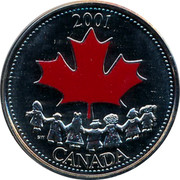 Canada 25 Cents Canada Day; Colourized 2001 Prooflike KM# 419 2001 CANADA coin reverse Canada 25 Cents Canada Day; Colourized 2001 Prooflike KM# 419 2001 CANADA coin reverse