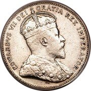 Canada 25 Cents Edward VII 1906 Large crown KM# 11 EDWARDVS VII DEI GRATIA REX IMPERATOR coin obverse Canada 25 Cents Edward VII 1906 Large crown KM# 11 EDWARDVS VII DEI GRATIA REX IMPERATOR coin obverse