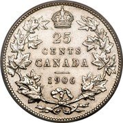 Canada 25 Cents Edward VII 1906 Large crown KM# 11 25 CENTS CANADA coin reverse Canada 25 Cents Edward VII 1906 Large crown KM# 11 25 CENTS CANADA coin reverse