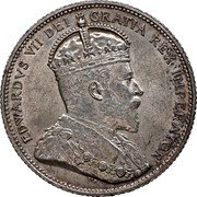 Canada 25 Cents Edward VII 1910 KM# 11a EDWARDVS VII DEI GRATIA REX IMPERATOR coin obverse Canada 25 Cents Edward VII 1910 KM# 11a EDWARDVS VII DEI GRATIA REX IMPERATOR coin obverse