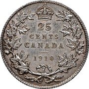 Canada 25 Cents Edward VII 1910 KM# 11a 25 CENTS CANADA 1910 coin reverse Canada 25 Cents Edward VII 1910 KM# 11a 25 CENTS CANADA 1910 coin reverse