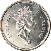 Canada 25 Cents Elizabeth II 3rd portrait 2003 P Proof KM# 184b ELIZABETH II D G REGINA coin obverse Canada 25 Cents Elizabeth II 3rd portrait 2003 P Proof KM# 184b ELIZABETH II D G REGINA coin obverse