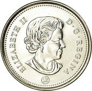 Canada 25 Cents Elizabeth II 4th portrait 2015 KM# 493 ELIZABETH II D G REGINA P coin obverse Canada 25 Cents Elizabeth II 4th portrait 2015 KM# 493 ELIZABETH II D G REGINA P coin obverse