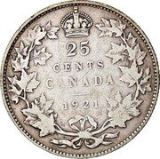 Canada 25 Cents George V 1921 KM# 24a 25 CENTS CANADA coin reverse Canada 25 Cents George V 1921 KM# 24a 25 CENTS CANADA coin reverse