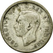 Canada 25 Cents George VI 1947 Maple leaf Leaf after 7 KM# 35 GEORGIVS VI D:G:REX ET IND:IMP: HP coin obverse Canada 25 Cents George VI 1947 Maple leaf Leaf after 7 KM# 35 GEORGIVS VI D:G:REX ET IND:IMP: HP coin obverse