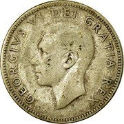 Canada 25 Cents George VI 1949 KM# 44 GEORGIVS VI DEI GRATIA REX HP coin obverse Canada 25 Cents George VI 1949 KM# 44 GEORGIVS VI DEI GRATIA REX HP coin obverse