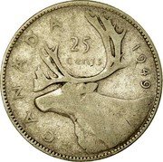 Canada 25 Cents George VI 1949 KM# 44 CANADA 25 CENTS coin reverse Canada 25 Cents George VI 1949 KM# 44 CANADA 25 CENTS coin reverse