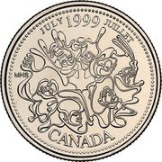 Canada 25 Cents July - A Nation of People 1999 KM# 348 CANADA JULY 1999 JUILLET MHS coin reverse