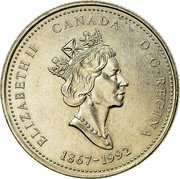 Canada 25 Cents Nova Scotia (1992) KM# 231 ELIZABETH II CANADA D ∙ G ∙ REGINA 1867-1992 coin obverse Canada 25 Cents Nova Scotia (1992) KM# 231 ELIZABETH II CANADA D ∙ G ∙ REGINA 1867-1992 coin obverse